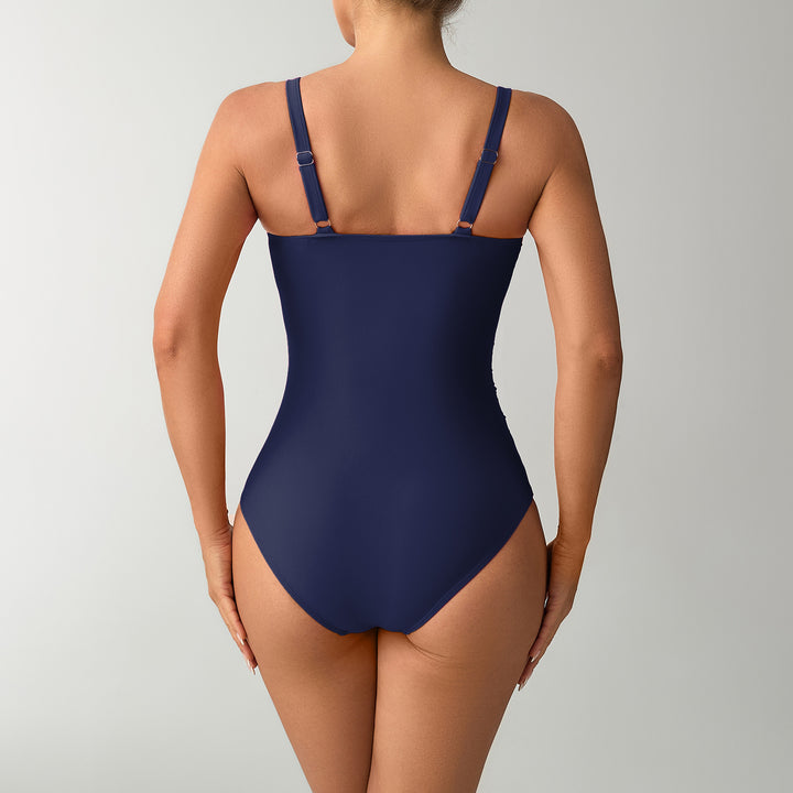 Damen Einteiler Badeanzug mit elegantem Wickeldesign und zarten Trägerdetails Drune