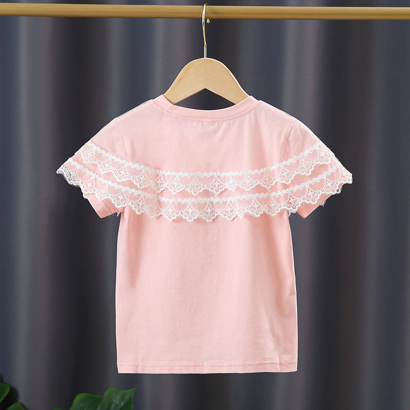 Mädchen T-Shirt mit Spitzenärmeln Drune