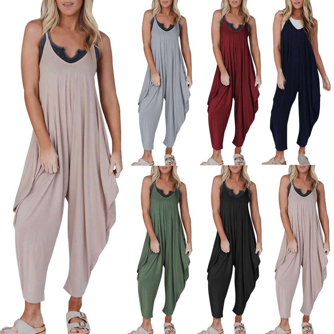 Damen bequemer Jumpsuit mit lässigem Schnitt und tiefem V-Ausschnitt Drune