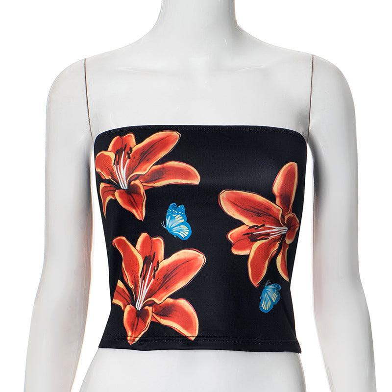Damen Bandeau-Top mit floralem Motiv und elastischem Bund Drune