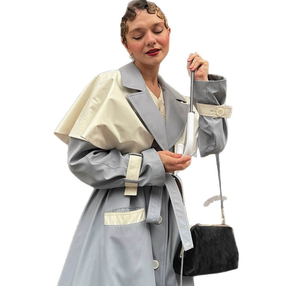 Damen modischer Trenchcoat mit kontrastierendem Farbdesign und eleganten Details Drune