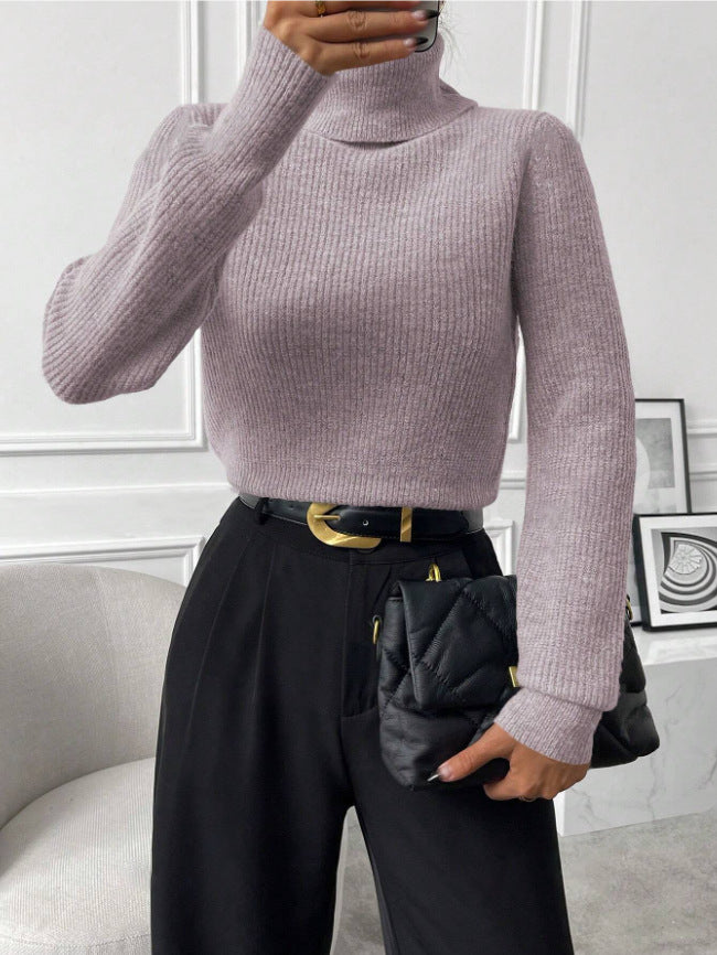 Damen Rippstrickpullover mit hohem Kragen und lässiger Passform Drune
