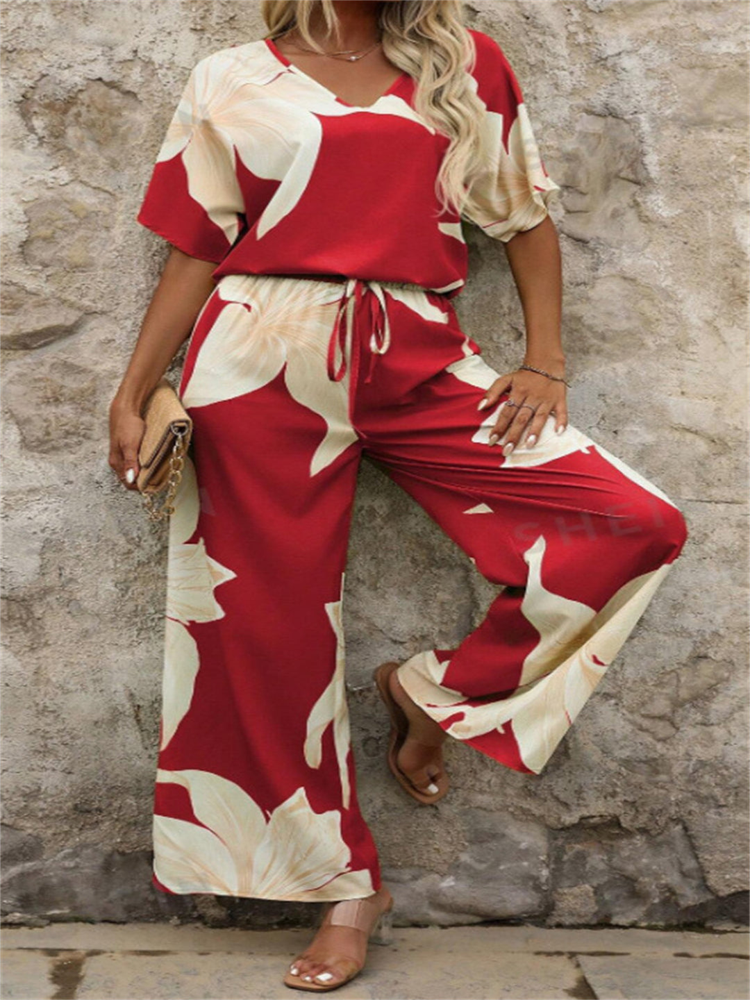 Damen Luftiges Zweiteiliges Set mit floralem Design und weitem Schnitt Drune