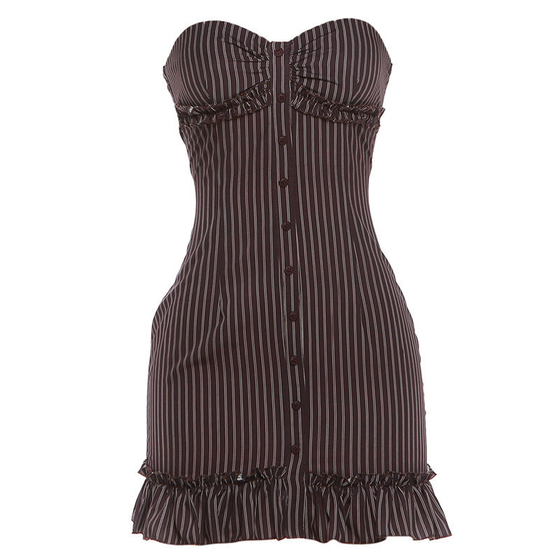 Damen Tailliertes Bandeau-Kleid mit Rüschen und Knopfleiste Drune