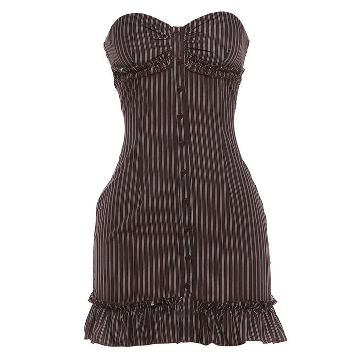 Damen Tailliertes Bandeau-Kleid mit Rüschen und Knopfleiste Drune