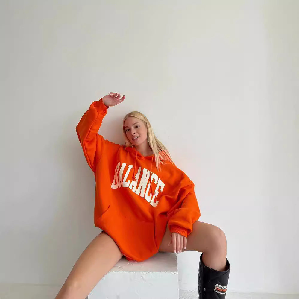 Damen Oversized Kapuzenpullover mit auffälligem Logo Drune