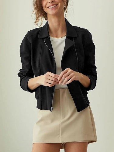 Damen Bikerjacke aus edlem Kunstleder mit modernem Schnitt und feiner Textur Drune
