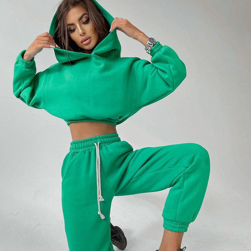 Damen modisches und lässiges cropped Sweatshirt und Jogginghose Set Drune