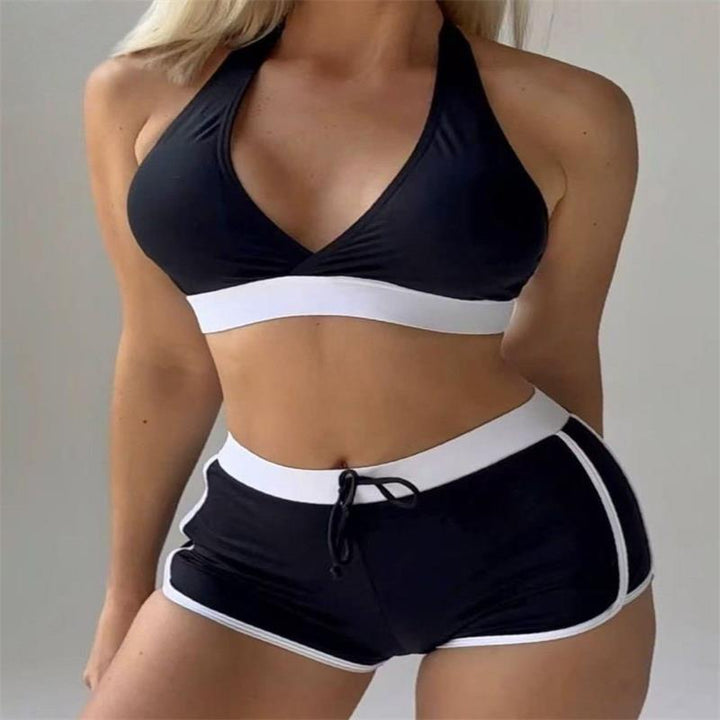 Damen Sport-Bikini-Set mit verstellbaren Trägern und hochgeschnittenen Shorts Drune