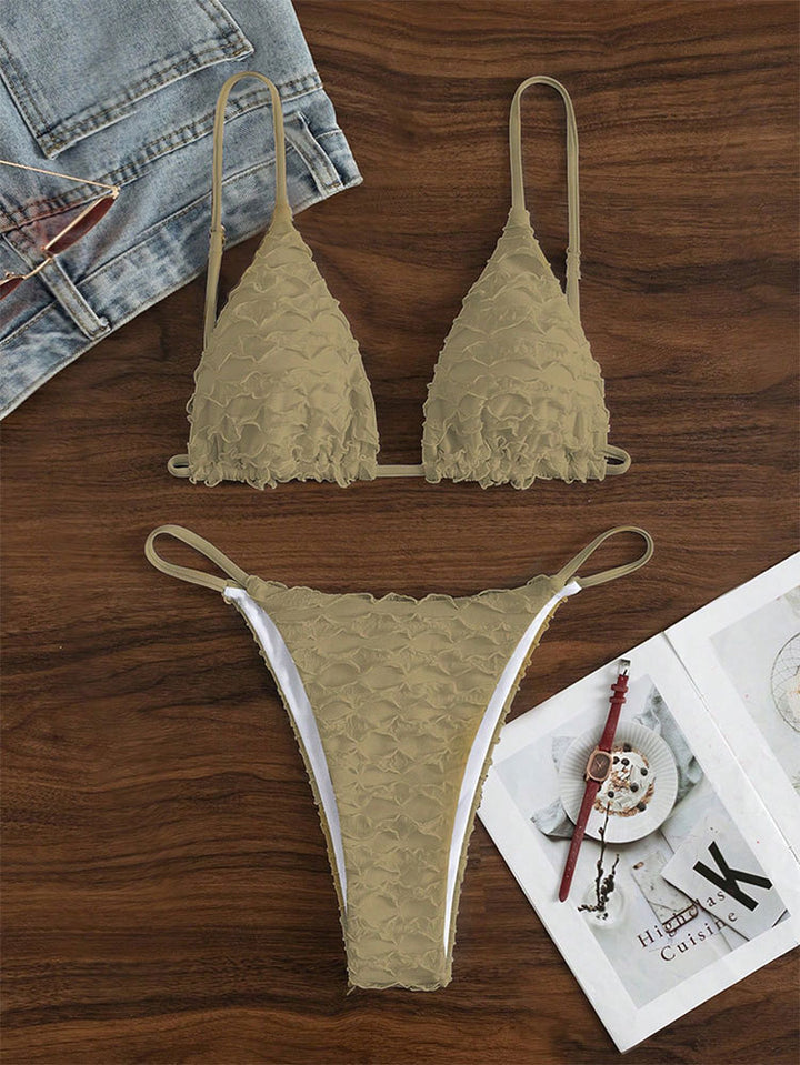 Damen Triangel-Bikini mit geschichteten Rüschendetails und verstellbaren Trägern Drune