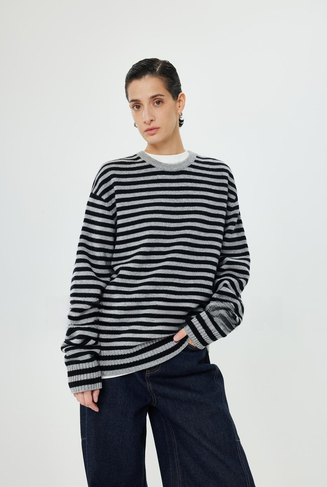 Damen Modischer Rollkragenpullover mit Streifenmuster Drune