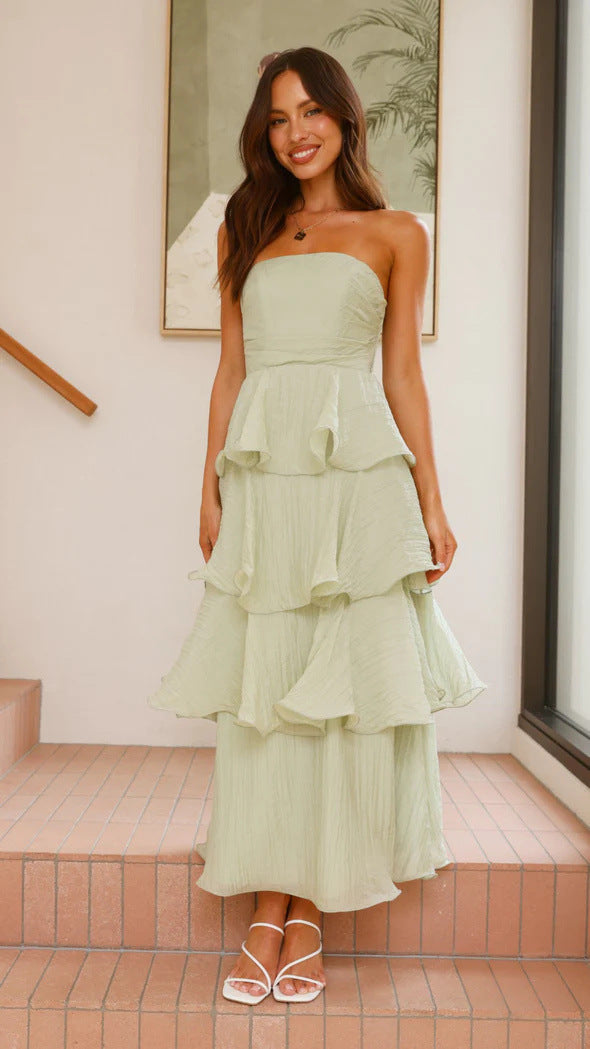 Damen Elegantes Wickelmaxikleid mit voluminösen Rüschendetails Drune