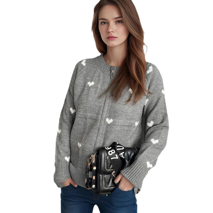 Damen Strickjacke mit Herzmotiv und modernem Reißverschluss Drune