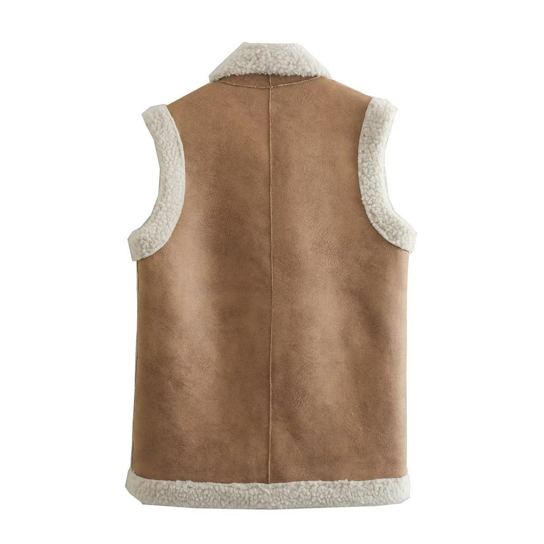 Damen Weste aus Kunstfell mit elegante Knopfdetails Drune