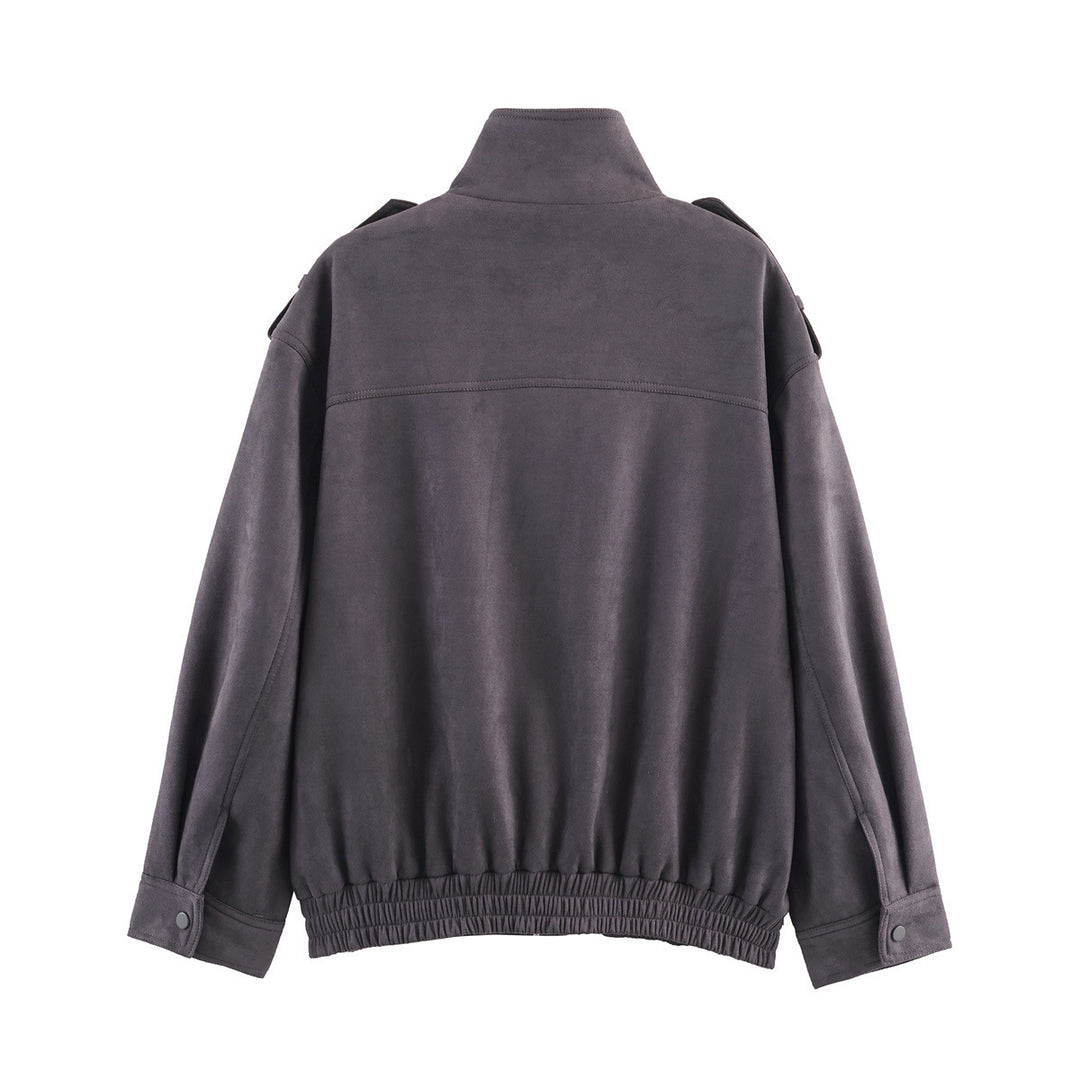 Damen Oversized Utility-Jacke mit praktischen Taschen und hohem Kragen Drune