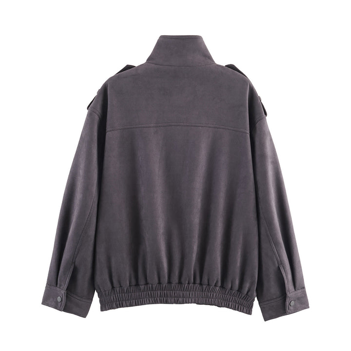 Damen Oversized Utility-Jacke mit praktischen Taschen und hohem Kragen Drune