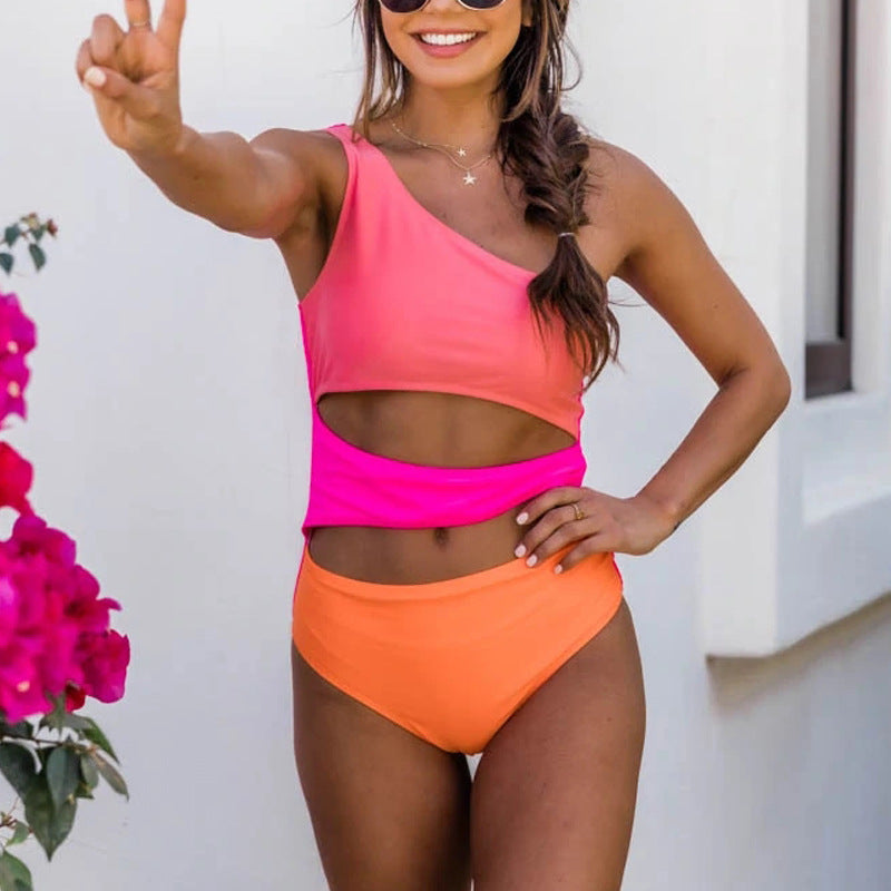 Damen Sportlicher Bikini mit asymmetrischem Oberteil und hohem Bund Drune