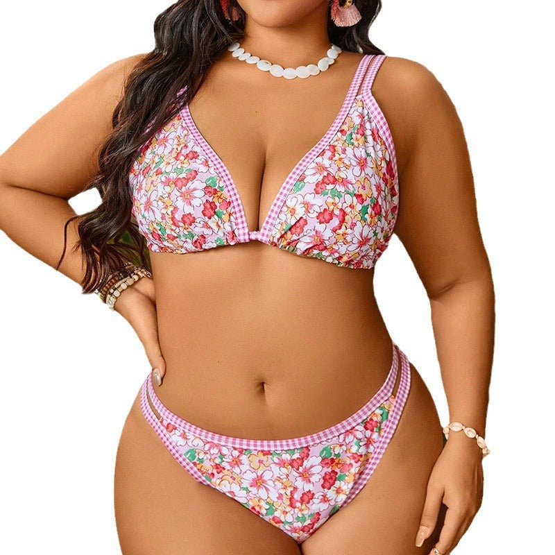 Damen Triangel-Bikini mit floralem Design und Gingham-Akzenten Drune