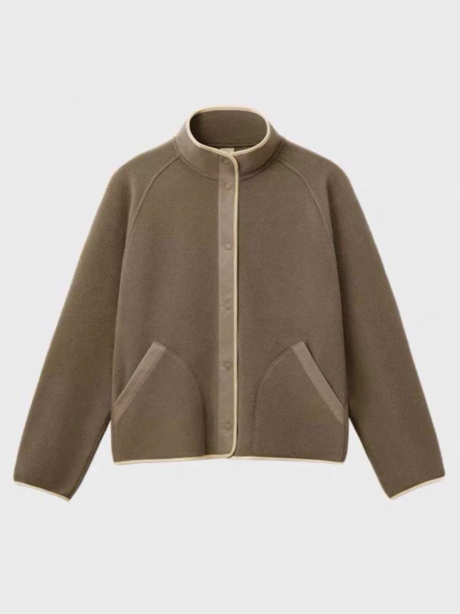 Damen kuschelige Fleece-Jacke mit elastischem Kragen und praktischen Taschen Drune