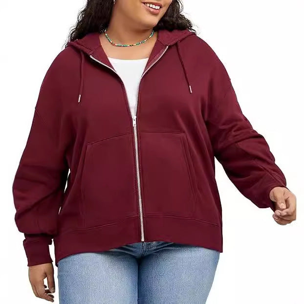 Damen nan Kapuzenjacke mit durchgehendem Reißverschluss, Kängurutasche und entspannter Passform Drune