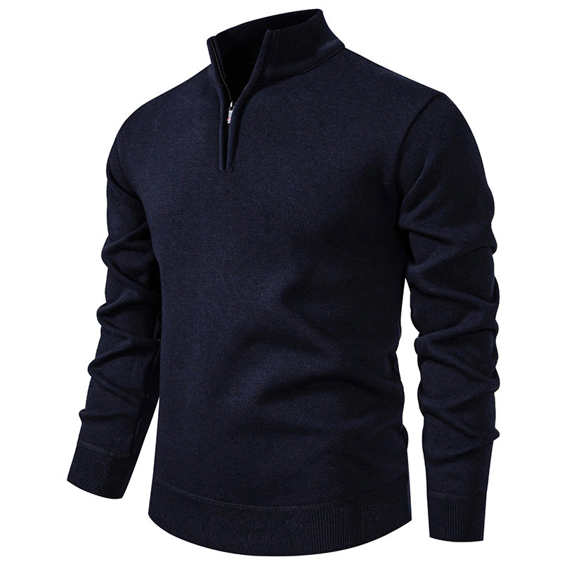 Herren nan Feinstrickpullover mit Kurzreißverschluss Stehkragen elastischen Bündchen Drune