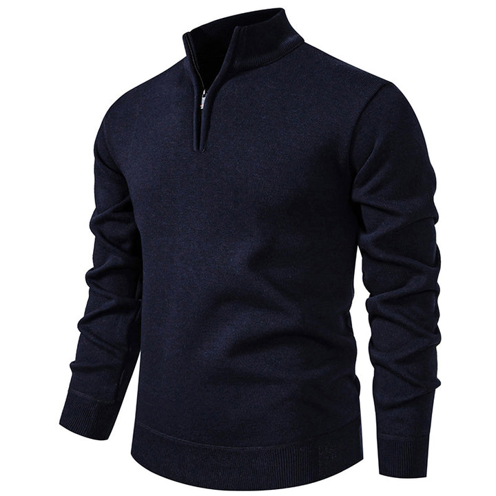 Herren nan Feinstrickpullover mit Kurzreißverschluss Stehkragen elastischen Bündchen Drune
