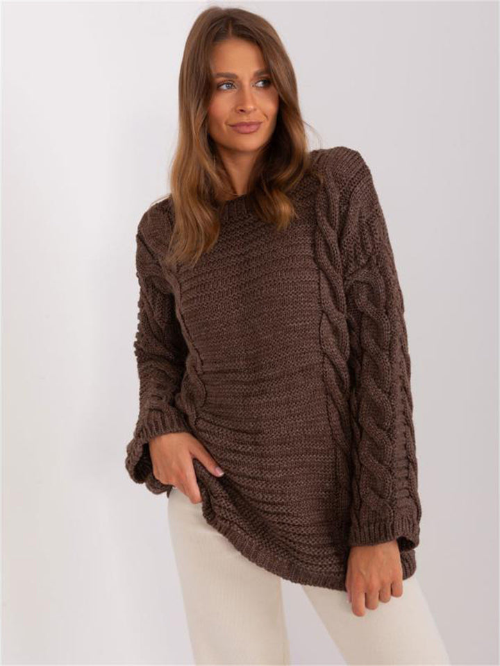 Damen Grobstrickpullover mit modernem Zopfmuster und weiten Ärmeln Drune