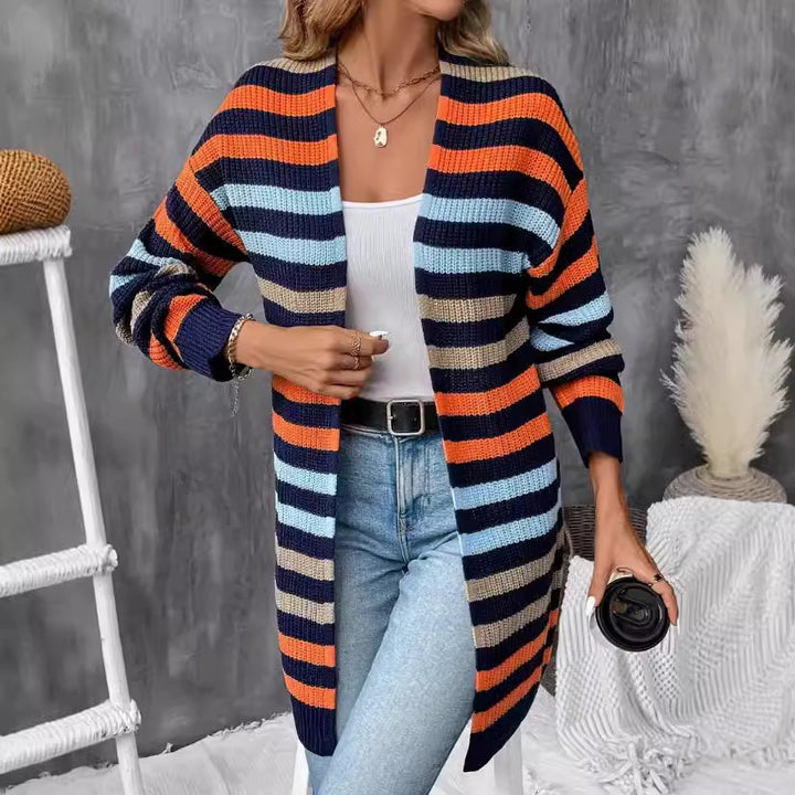 Damen Lässige Strickjacke mit farbenfrohem Streifenmuster Drune