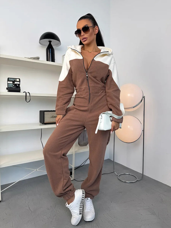 Damen Fleece-Jumpsuit mit Kapuze und Reißverschluss Drune