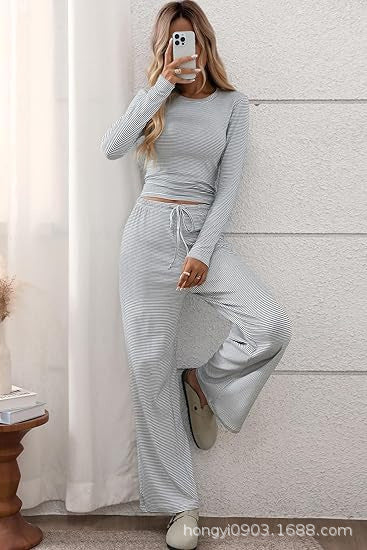 Damen lässiges Longsleeve Freizeit-Set mit weitem Schnitt Drune