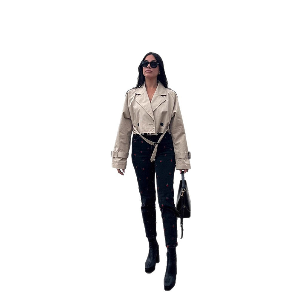 Damen modische Trenchjacke mit Gürtel und oversized Schnitt Drune