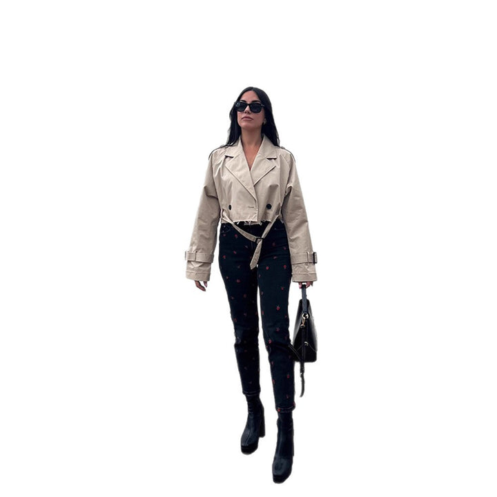 Damen modische Trenchjacke mit Gürtel und oversized Schnitt Drune