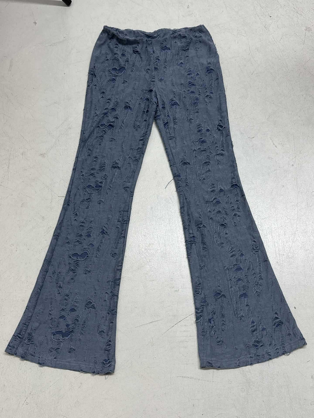 Damen nan ausgestellte Schlaghose mit hohem Bund, dehnbarer Denim-Optik und ausgefranster Destroyed-Struktur Drune