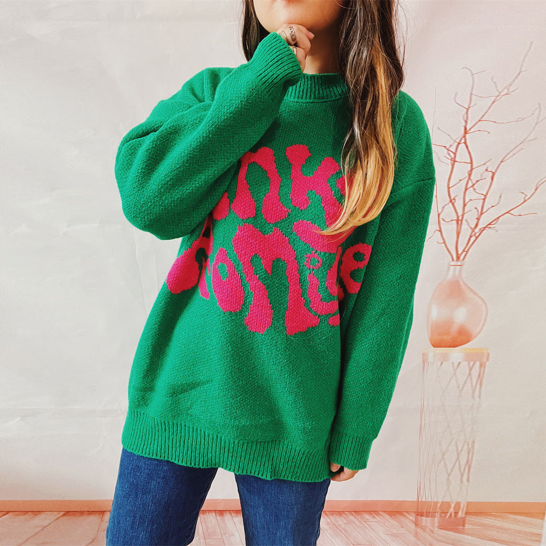 Damen lässiger Pullover mit großflächiger Schriftzug-Applikation Drune