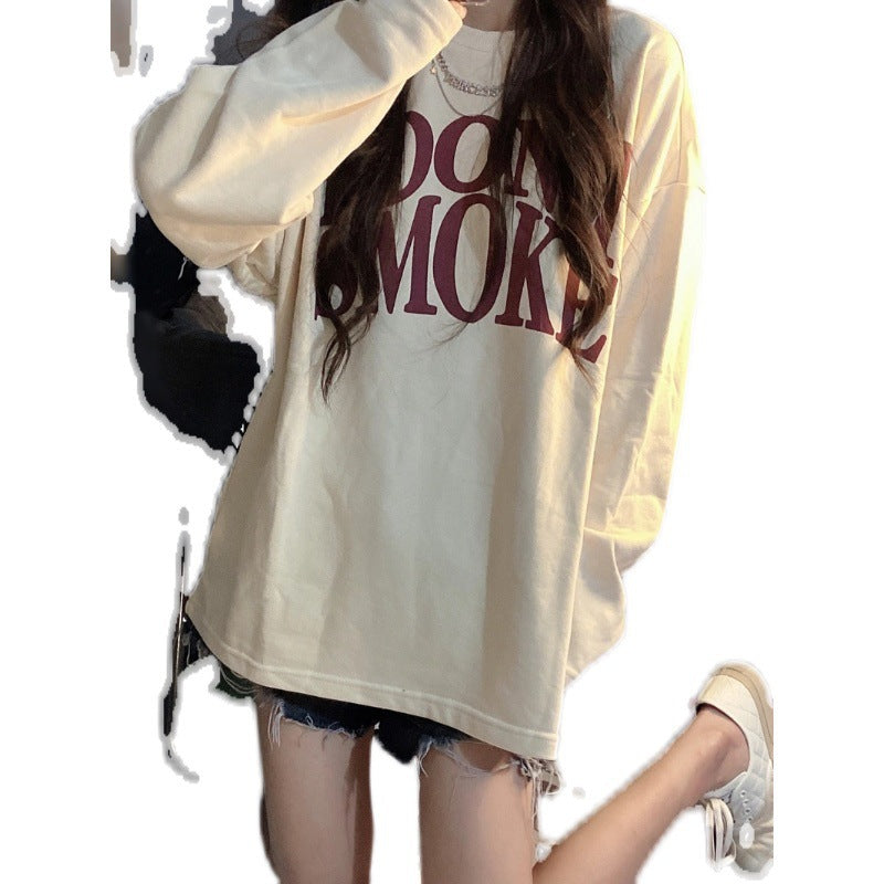 Damen lässiges Oversized-Shirt mit kreativem Schriftzug Drune