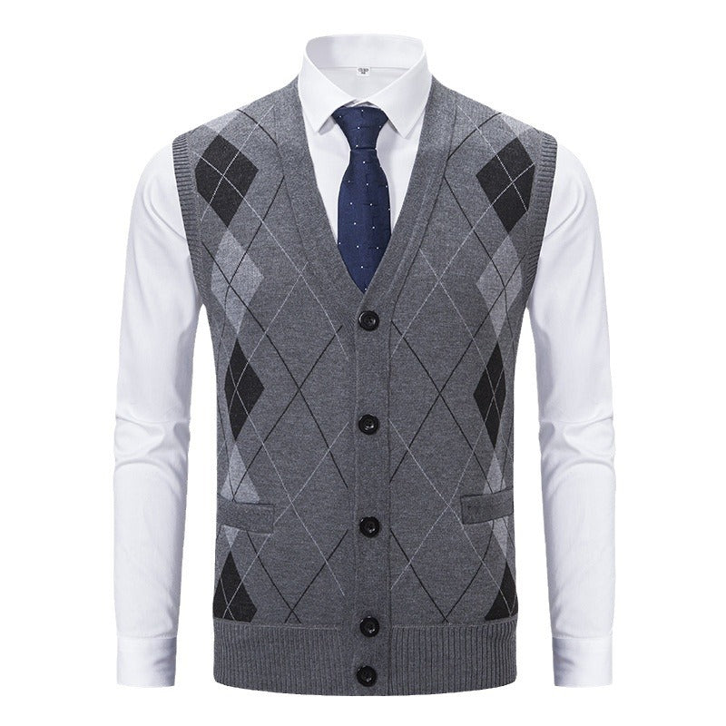Herren elegante Strickjacke mit Rautenmuster und praktischen Taschen Drune