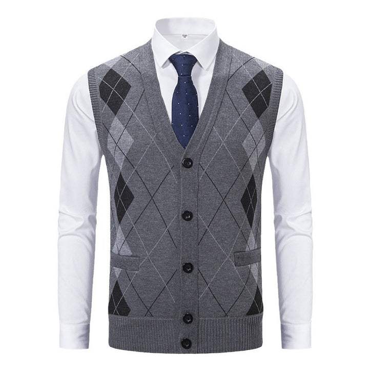 Herren elegante Strickjacke mit Rautenmuster und praktischen Taschen Drune