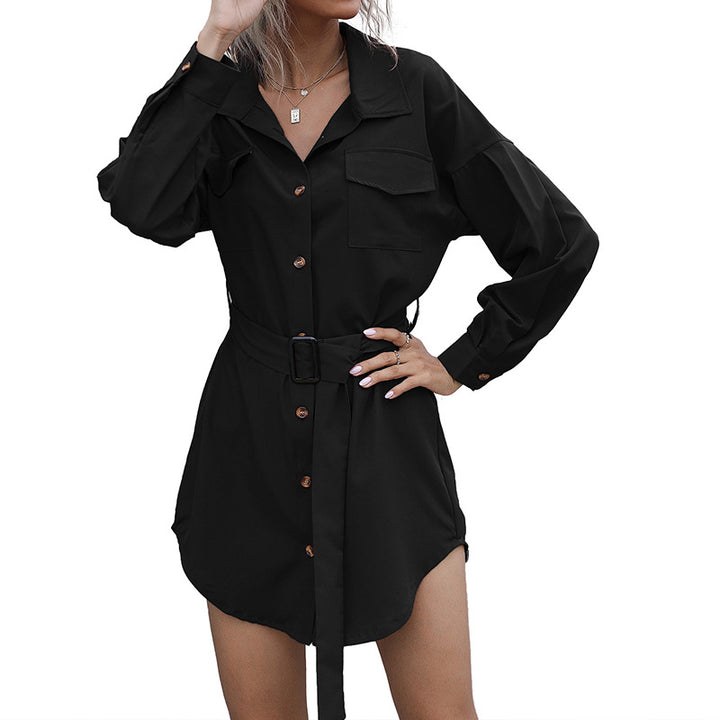 Damen Hemdblusenkleid mit modischem Gürtel Drune