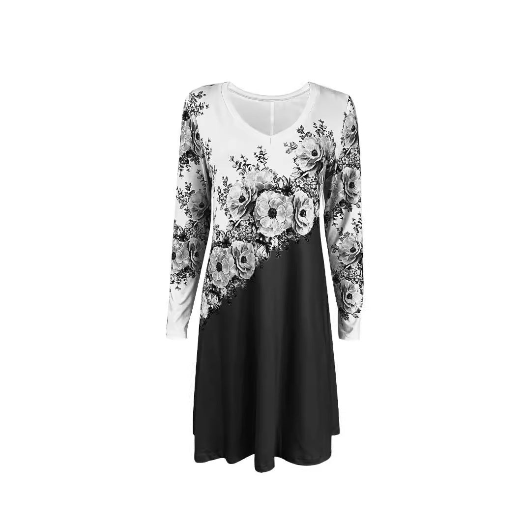 Damen Minikleid mit floralem Design und elegantem V-Ausschnitt Drune