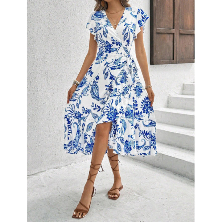 Damen Wickelkleid mit floralem Muster und fließendem Saum Drune