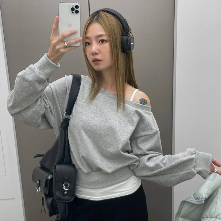 Damen lässiger Pullover mit asymmetrischem Ausschnitt Drune