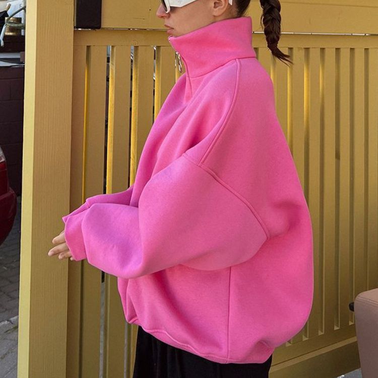 Damen modischer Oversized-Fleece-Pullover mit hohem Kragen Drune