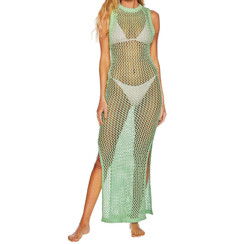 Damen Netz Strandkleid mit hohem Schlitz und sportlichem Schnitt Drune