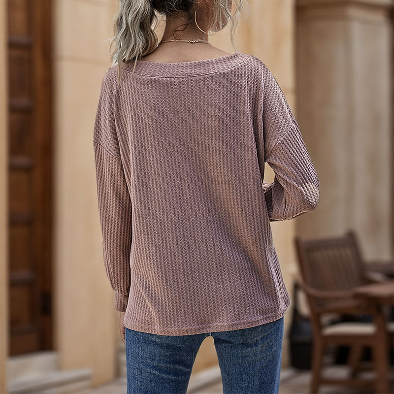 Damen lässiges Oversized-V-Pullover mit Strukturmuster Drune