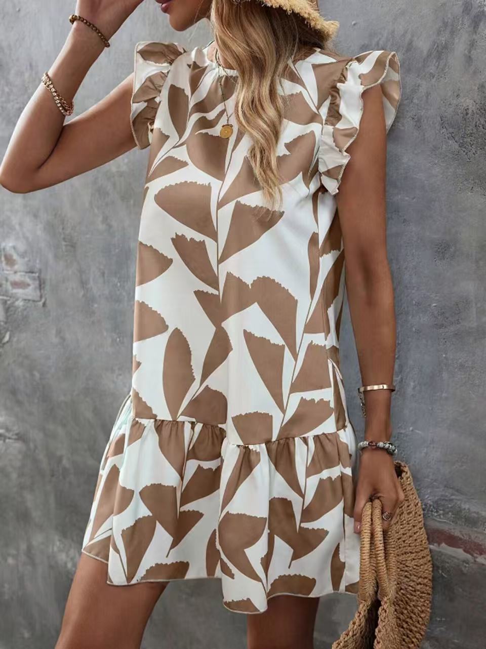Damen Sommerkleid mit Rüschendetails und floralem Muster Drune
