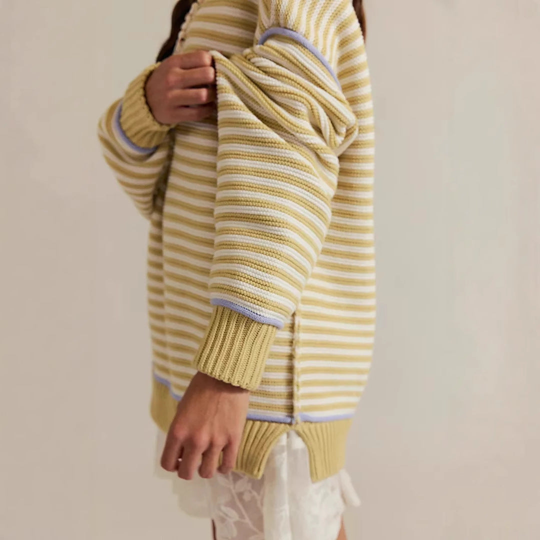 Damen Oversized Strickpullover mit Streifenmuster und lässiger Passform Drune