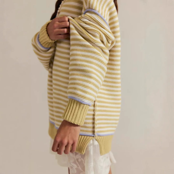 Damen Oversized Strickpullover mit Streifenmuster und lässiger Passform Drune