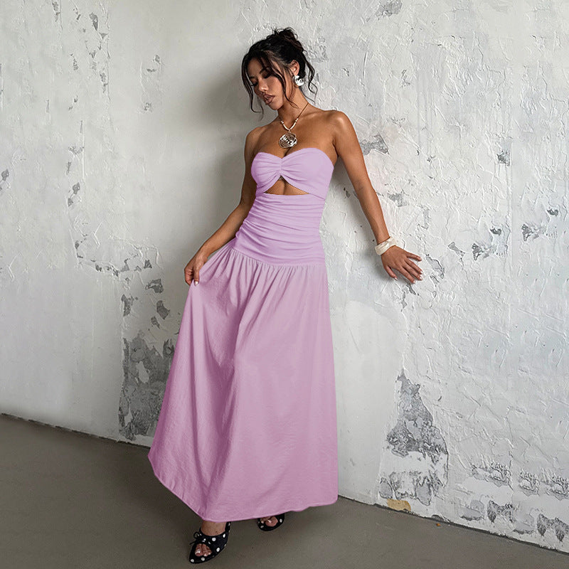 Damen Maxikleid mit gerafftem Oberteil und verspieltem Rock Drune