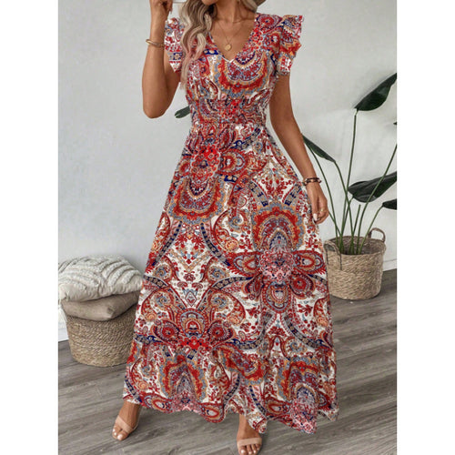 Damen Maxikleid mit raffinierten Volantärmeln und aufwendig floralem Muster Drune