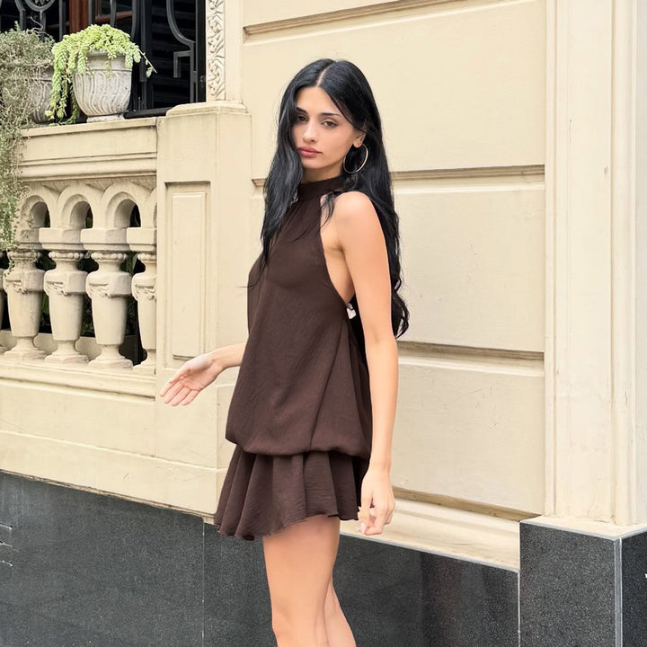 Damen lässiges Trägerkleid mit voluminösem Rocksaum Drune